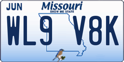 MO license plate WL9V8K