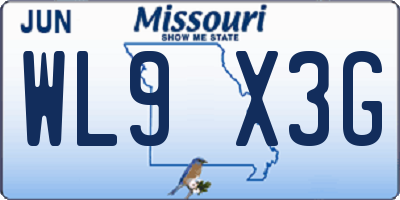 MO license plate WL9X3G