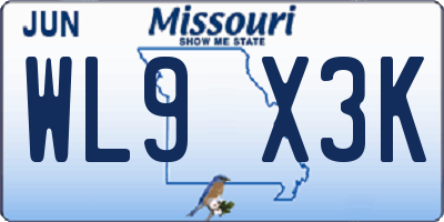MO license plate WL9X3K