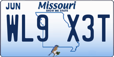 MO license plate WL9X3T