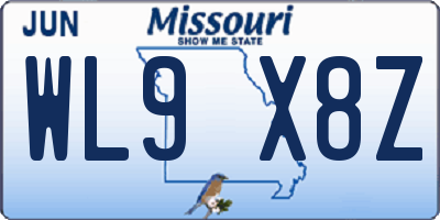 MO license plate WL9X8Z