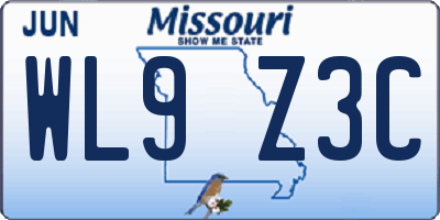 MO license plate WL9Z3C