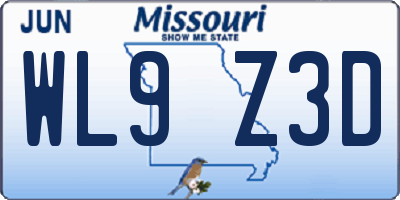MO license plate WL9Z3D