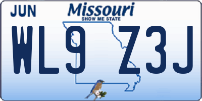 MO license plate WL9Z3J