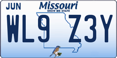 MO license plate WL9Z3Y