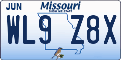 MO license plate WL9Z8X