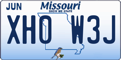 MO license plate XH0W3J