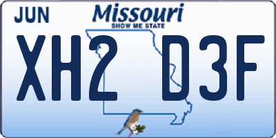 MO license plate XH2D3F