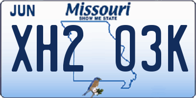 MO license plate XH2O3K