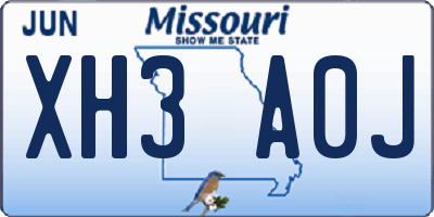 MO license plate XH3A0J