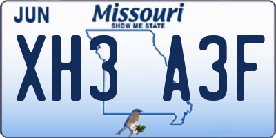 MO license plate XH3A3F