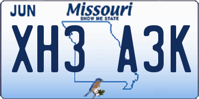 MO license plate XH3A3K