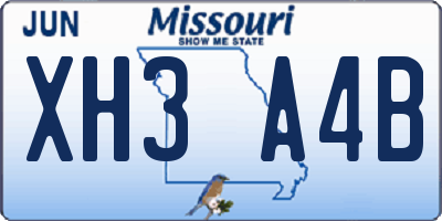 MO license plate XH3A4B