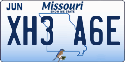 MO license plate XH3A6E