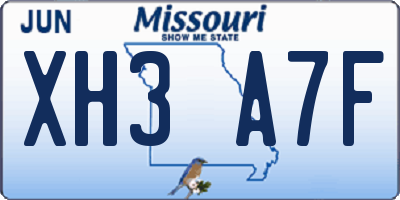 MO license plate XH3A7F