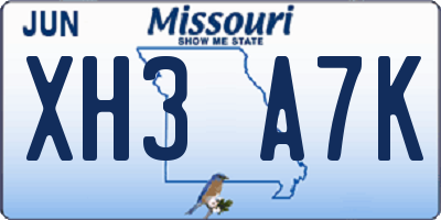 MO license plate XH3A7K