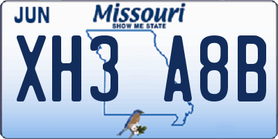 MO license plate XH3A8B