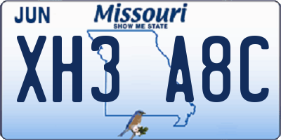 MO license plate XH3A8C