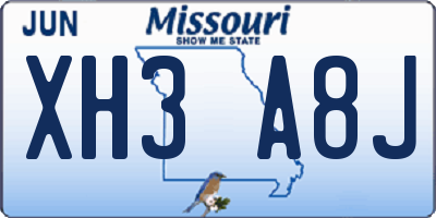 MO license plate XH3A8J