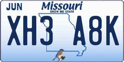 MO license plate XH3A8K