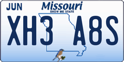 MO license plate XH3A8S