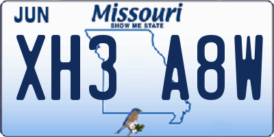 MO license plate XH3A8W
