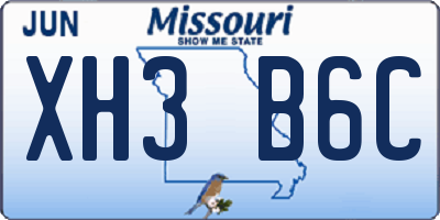 MO license plate XH3B6C