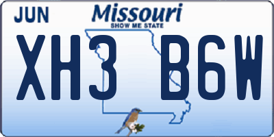 MO license plate XH3B6W