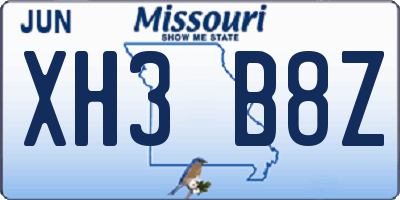 MO license plate XH3B8Z