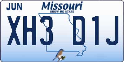 MO license plate XH3D1J