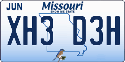 MO license plate XH3D3H