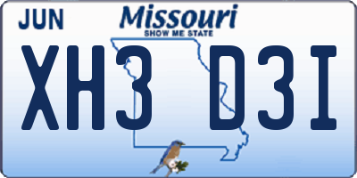 MO license plate XH3D3I