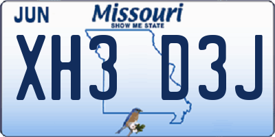 MO license plate XH3D3J