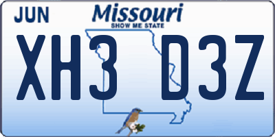 MO license plate XH3D3Z
