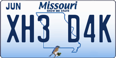 MO license plate XH3D4K