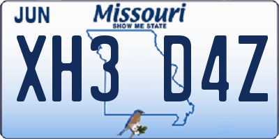 MO license plate XH3D4Z