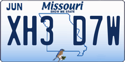 MO license plate XH3D7W