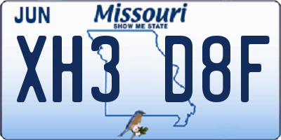 MO license plate XH3D8F