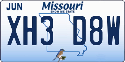 MO license plate XH3D8W