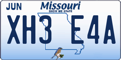 MO license plate XH3E4A