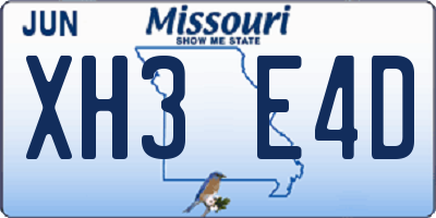 MO license plate XH3E4D