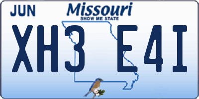 MO license plate XH3E4I