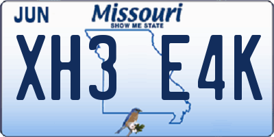 MO license plate XH3E4K
