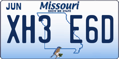 MO license plate XH3E6D