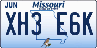 MO license plate XH3E6K