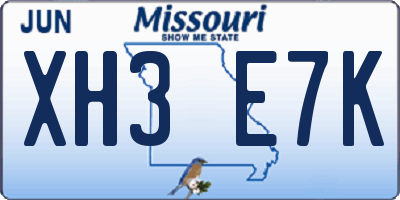MO license plate XH3E7K