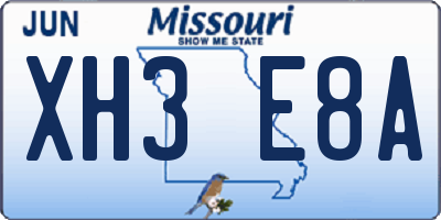 MO license plate XH3E8A