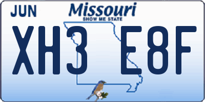 MO license plate XH3E8F