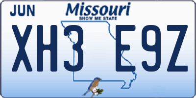 MO license plate XH3E9Z