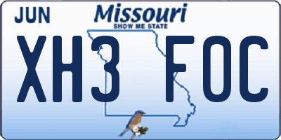 MO license plate XH3F0C